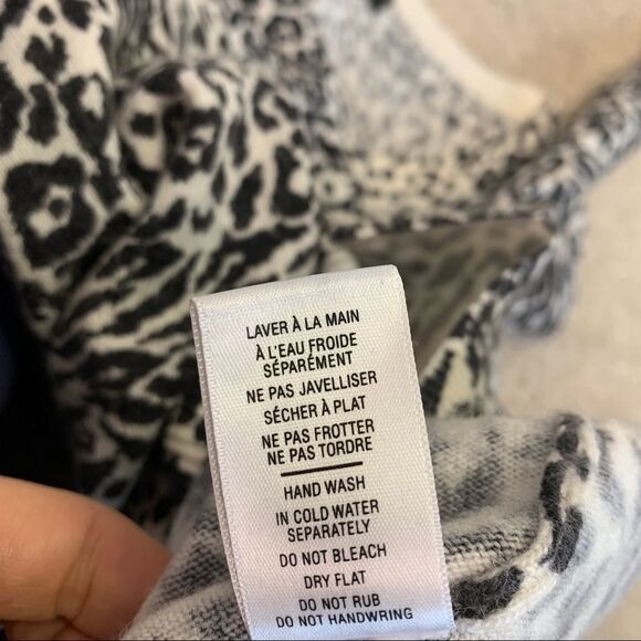 Zara black white long sleeve leopard cheetah print wool cashmere blend sweater M - Picture 8 of 11